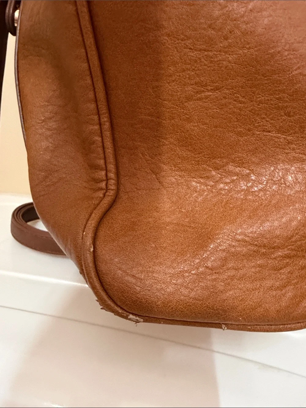 Classic Tan Faux Leather Satchel Handbag